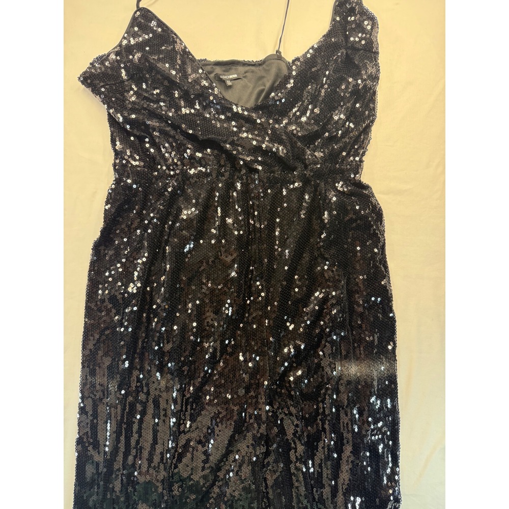 Fashion Nova Womens 2X Black Sequin Dress V-Neck Spaghetti Strap Cocktail Party